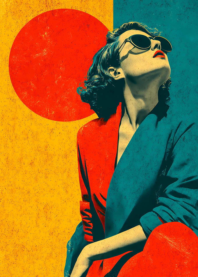 Retro Woman Portrait with Geometric Shapes