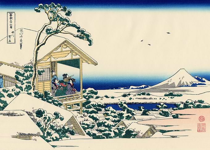 Japanese Winter Landscape with Mount Fuji