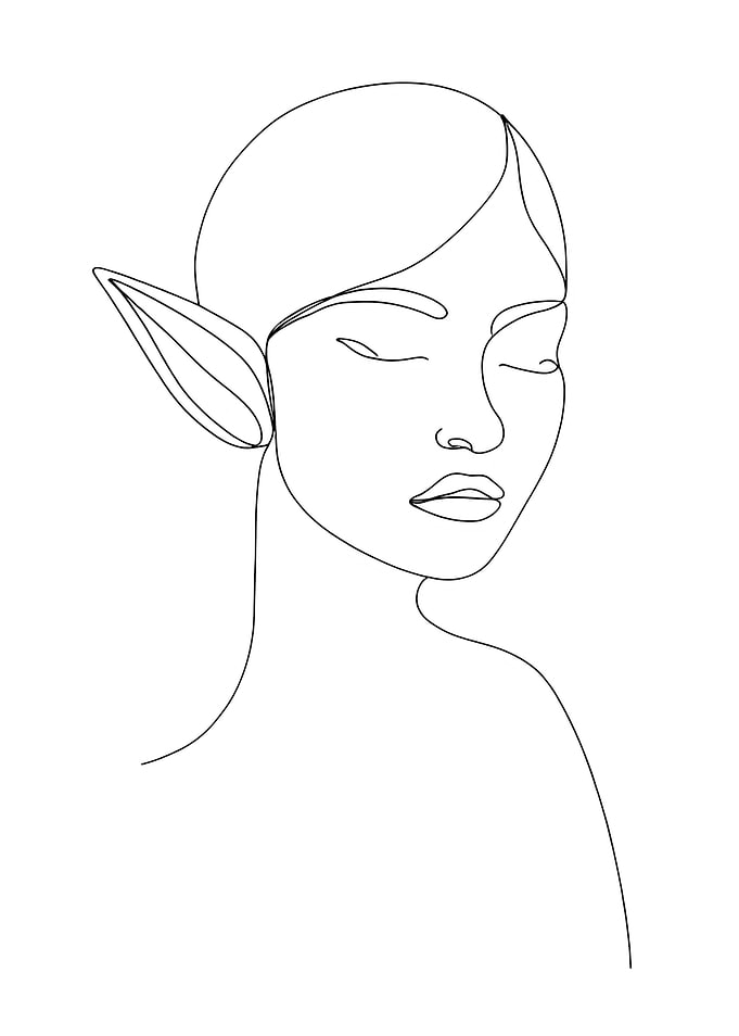 Minimalist Woman Elf Portrait Line Art