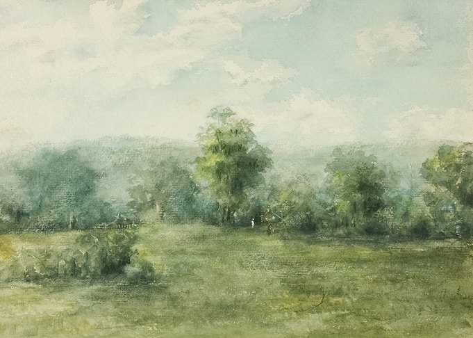 Watercolor Landscape Painting with Trees