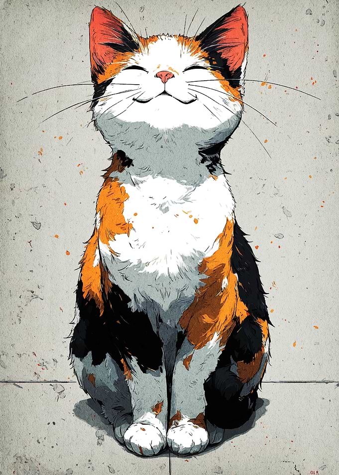 Smiling Calico Cat Illustration