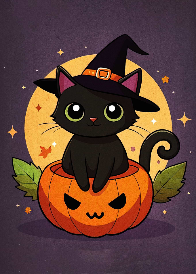 Halloween Cat in Pumpkin Cartoon