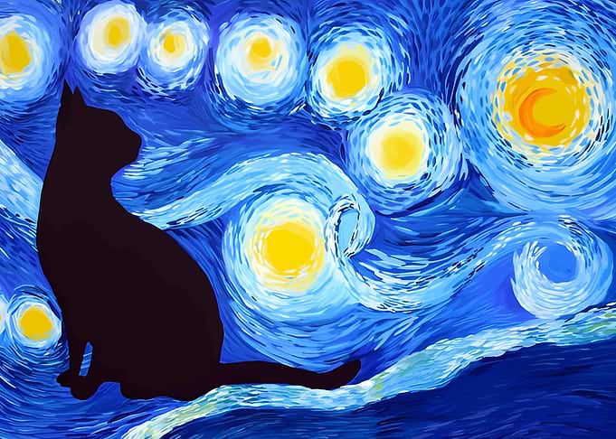 Starry Night Cat Silhouette