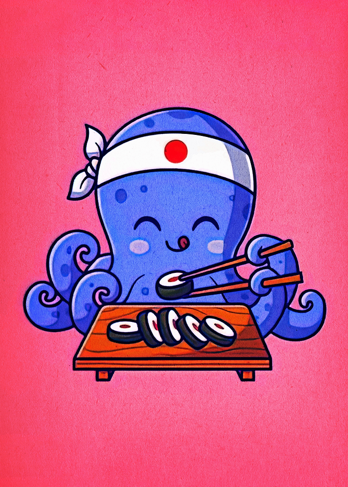 Cute Octopus Sushi Chef Illustration