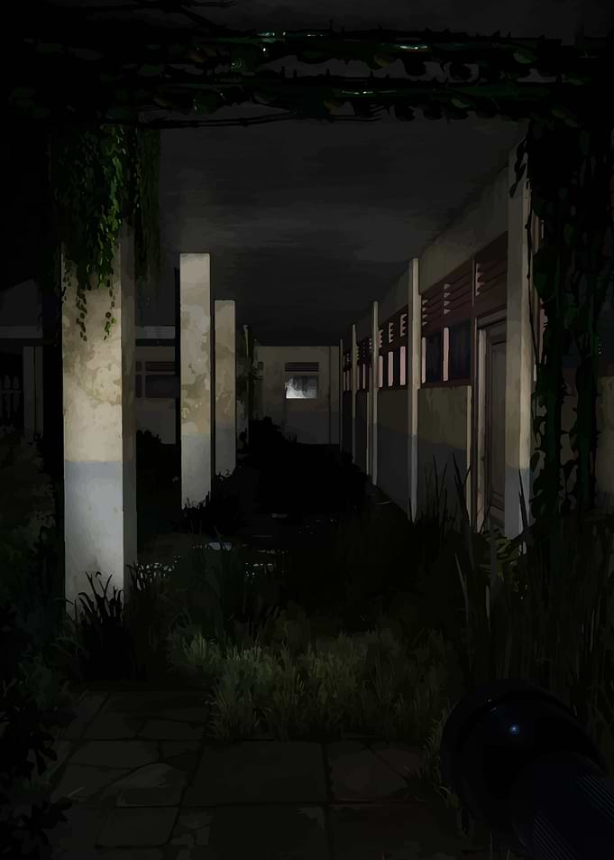 Overgrown Building at Night