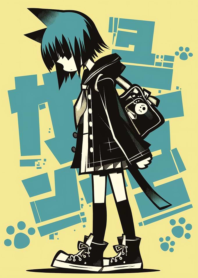 Anime Cat Girl with School Bag
