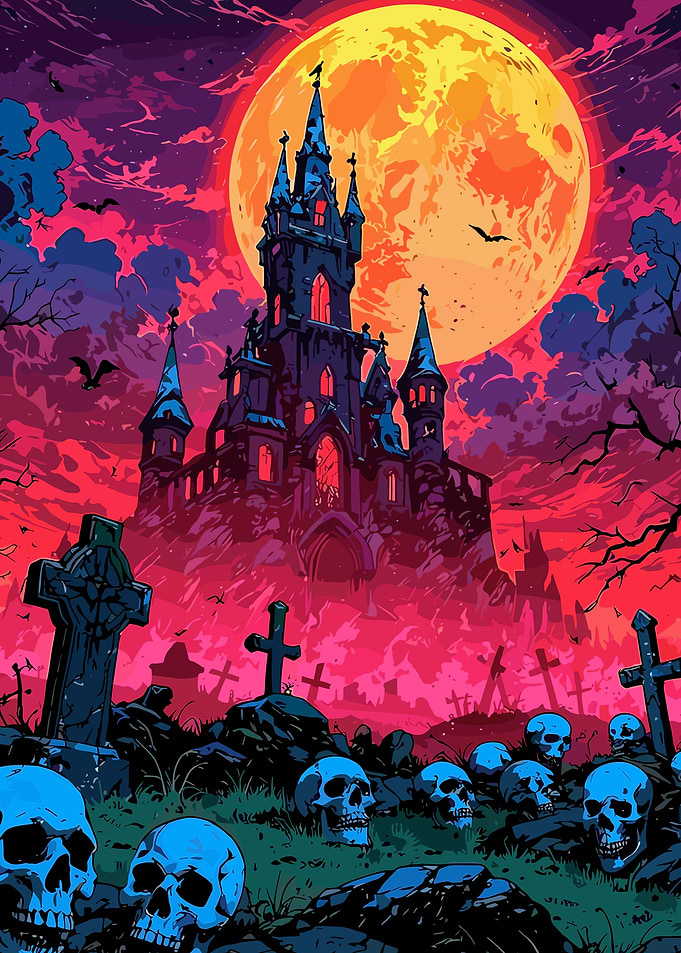 Halloween Castle Under a Full Moon