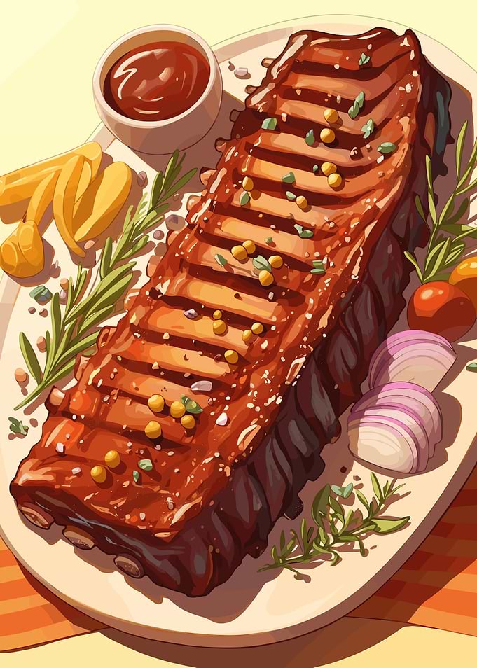 Delicious Ribs with Sauce and Sides