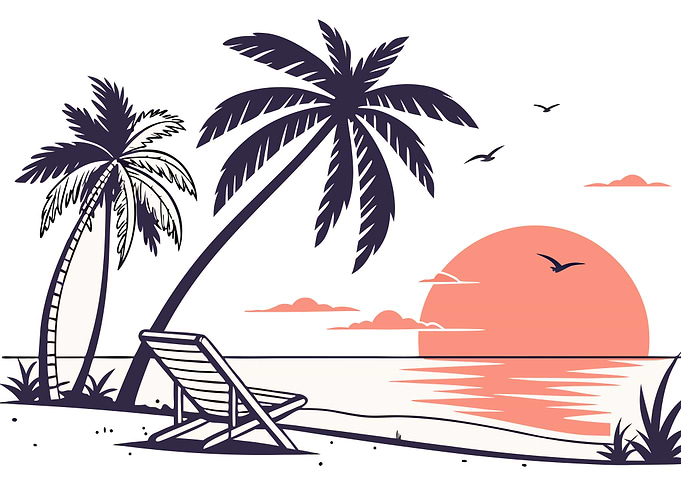 Tropical Beach Sunset Illustration