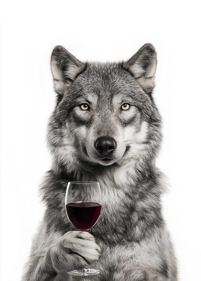 Wolf with Wine Glass Portrait