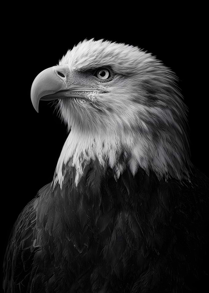 Monochrome Eagle Portrait on Black Background