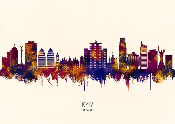 Kyiv Ukraine Skyline Watercolor