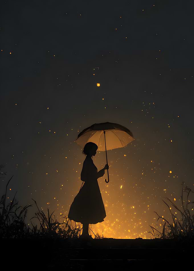 Silhouette of a Girl with Umbrella
