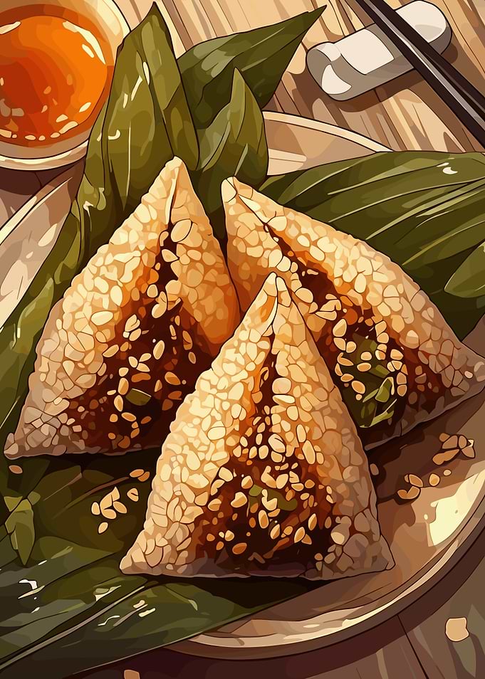 Zongzi Dumplings with Dipping Sauce