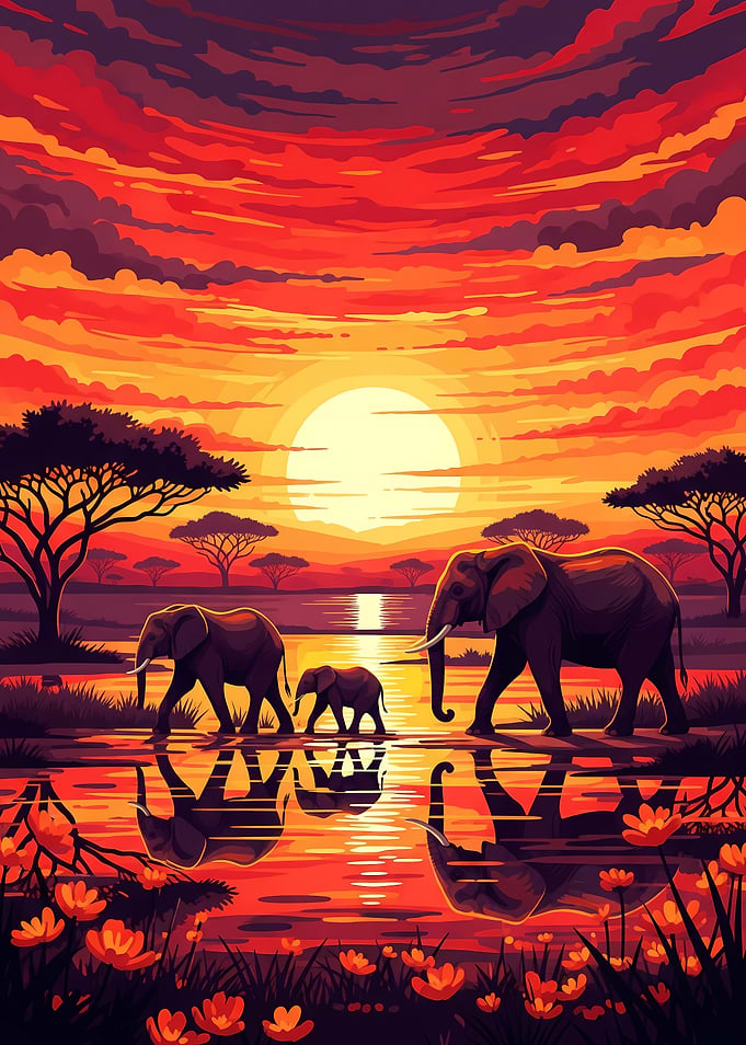 Elephants at Sunset