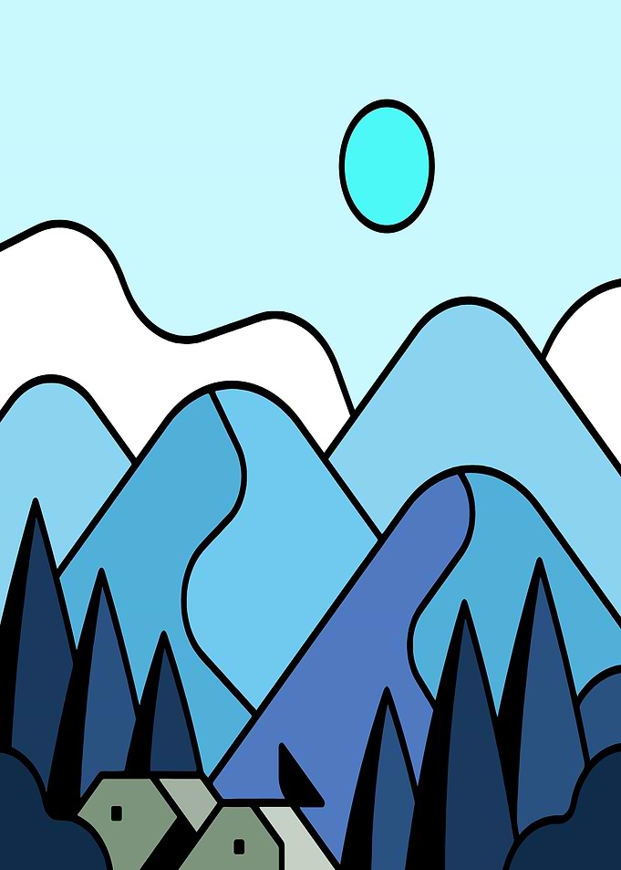 Minimalist Blue Mountain Landscape Illustration