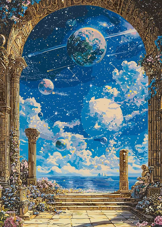 Planetary Vista Through Ancient Archway