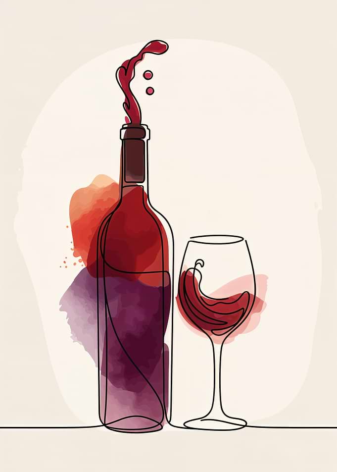 Wine Bottle and Glass Illustration