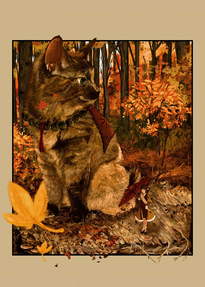 Autumn Cat and Tiny Girl