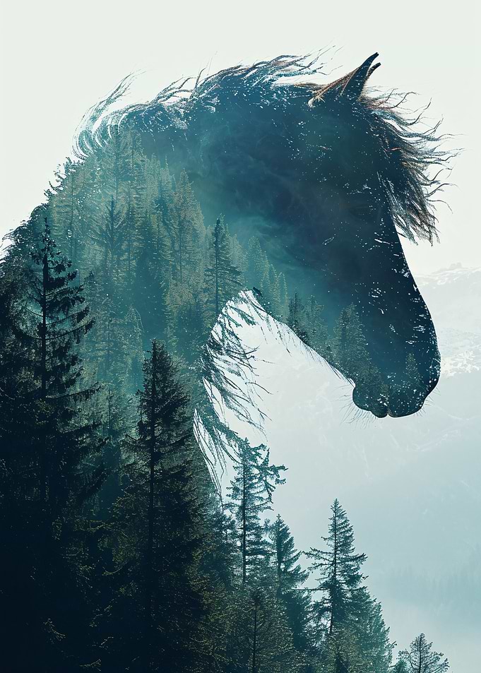 Horse and Forest Double Exposure Art