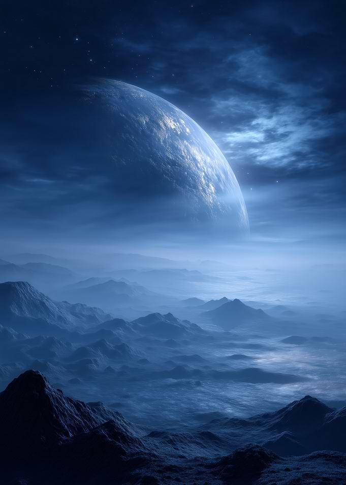 Blue Planet Rising Over Mountainous Landscape