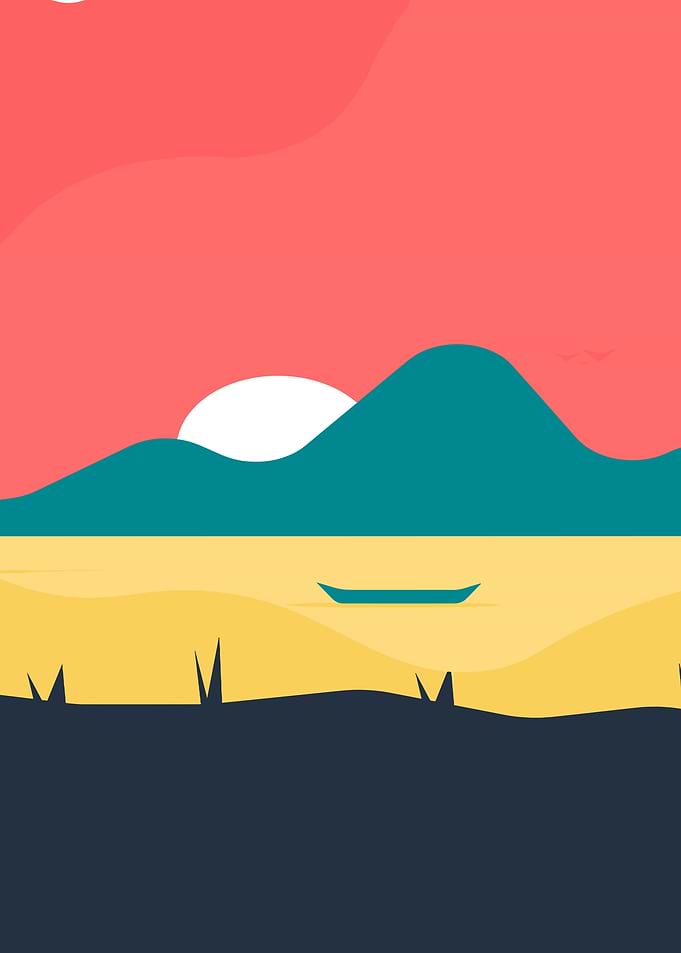 Minimalist Landscape with Boat and Sunset