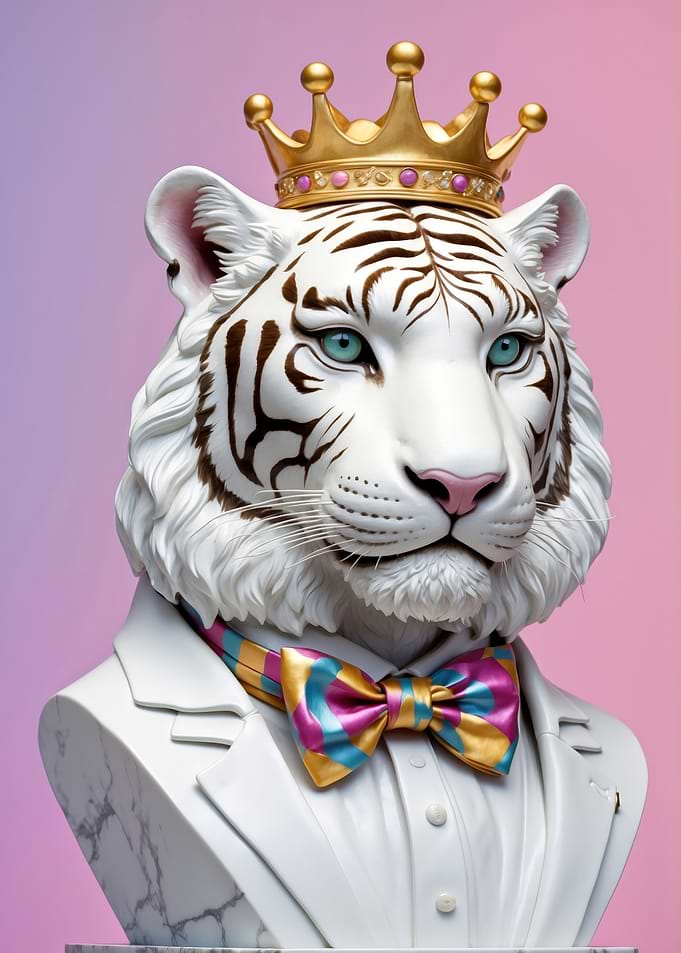 Regal White Tiger Bust with Crown