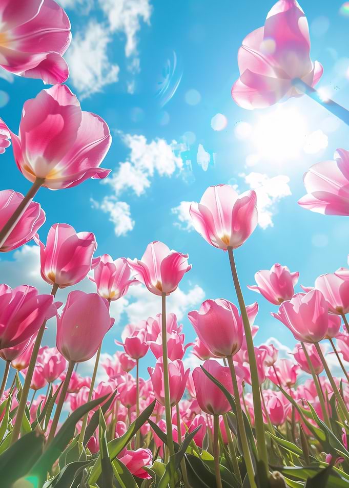 Pink Tulips Against a Blue Sky