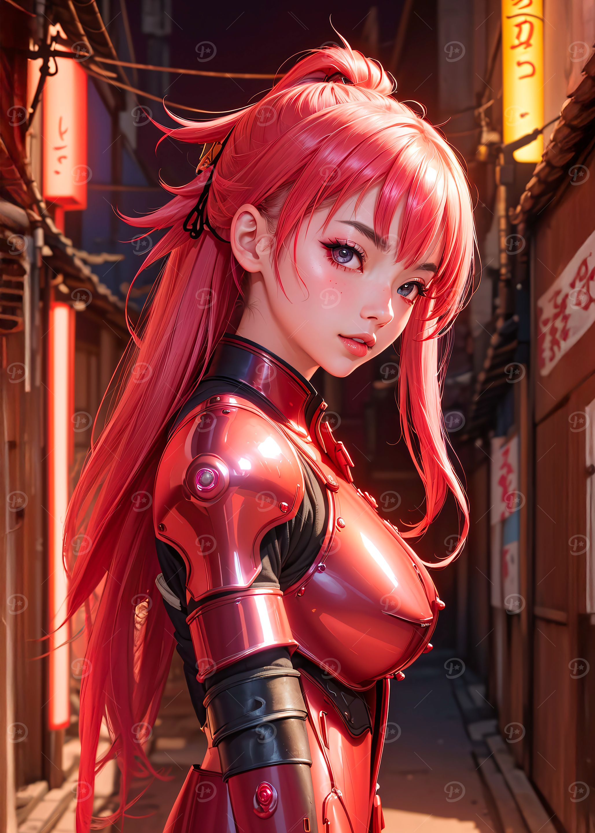 Anime Girl in Red Armor