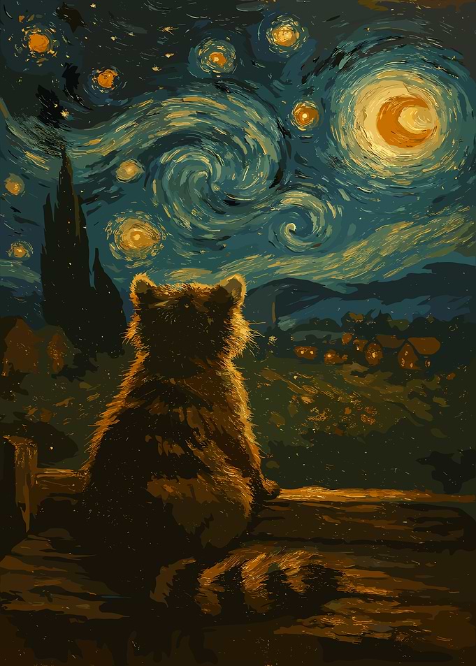 Raccoon Starry Night Art
