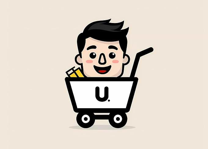 Man in Shopping Cart Cartoon