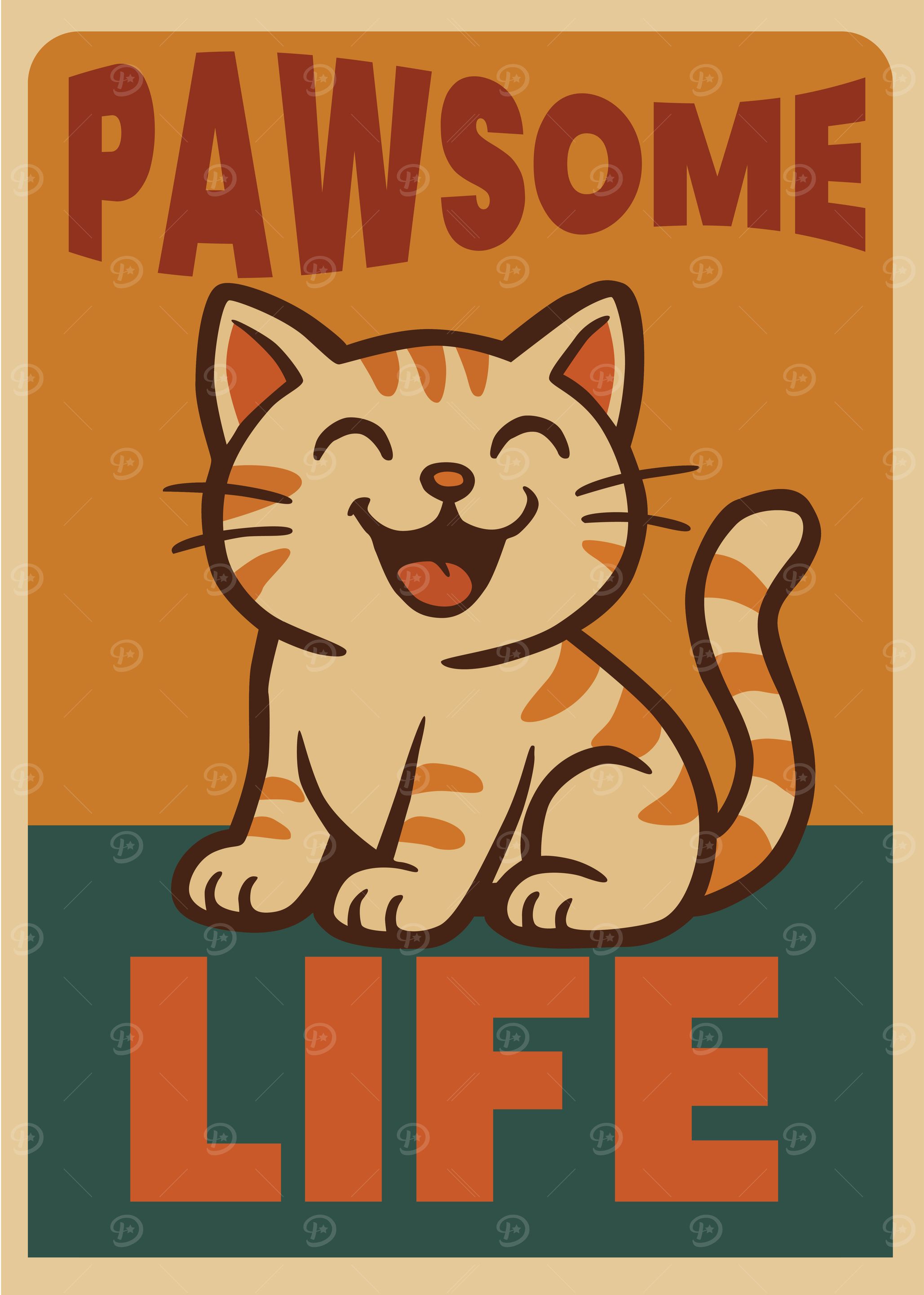Pawsome Life Cat Cartoon Poster