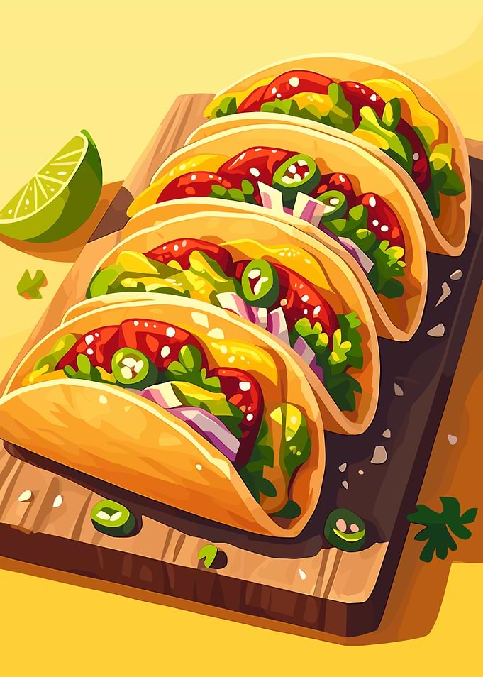 Delicious Tacos on a Wooden Board