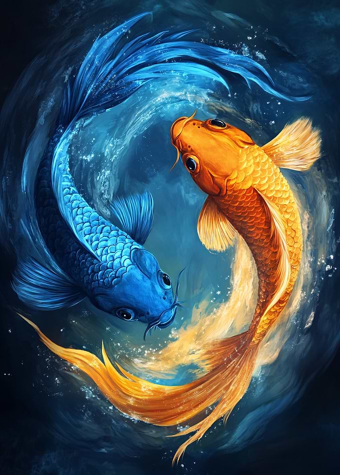Blue and Gold Koi Fish
