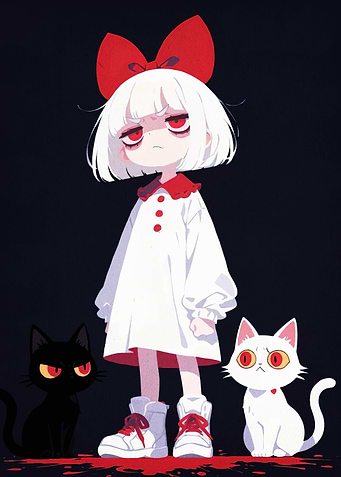 Anime Girl with Cats