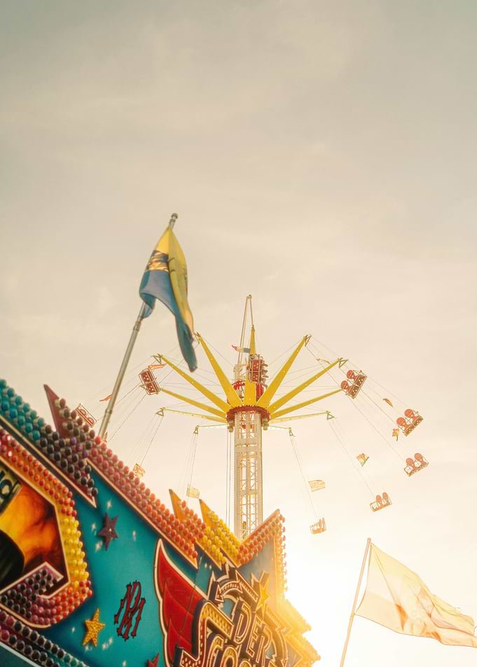 Carnival Ride with Flags and Lights