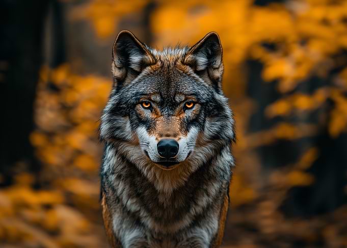 Wolf Portrait in Autumn Forest