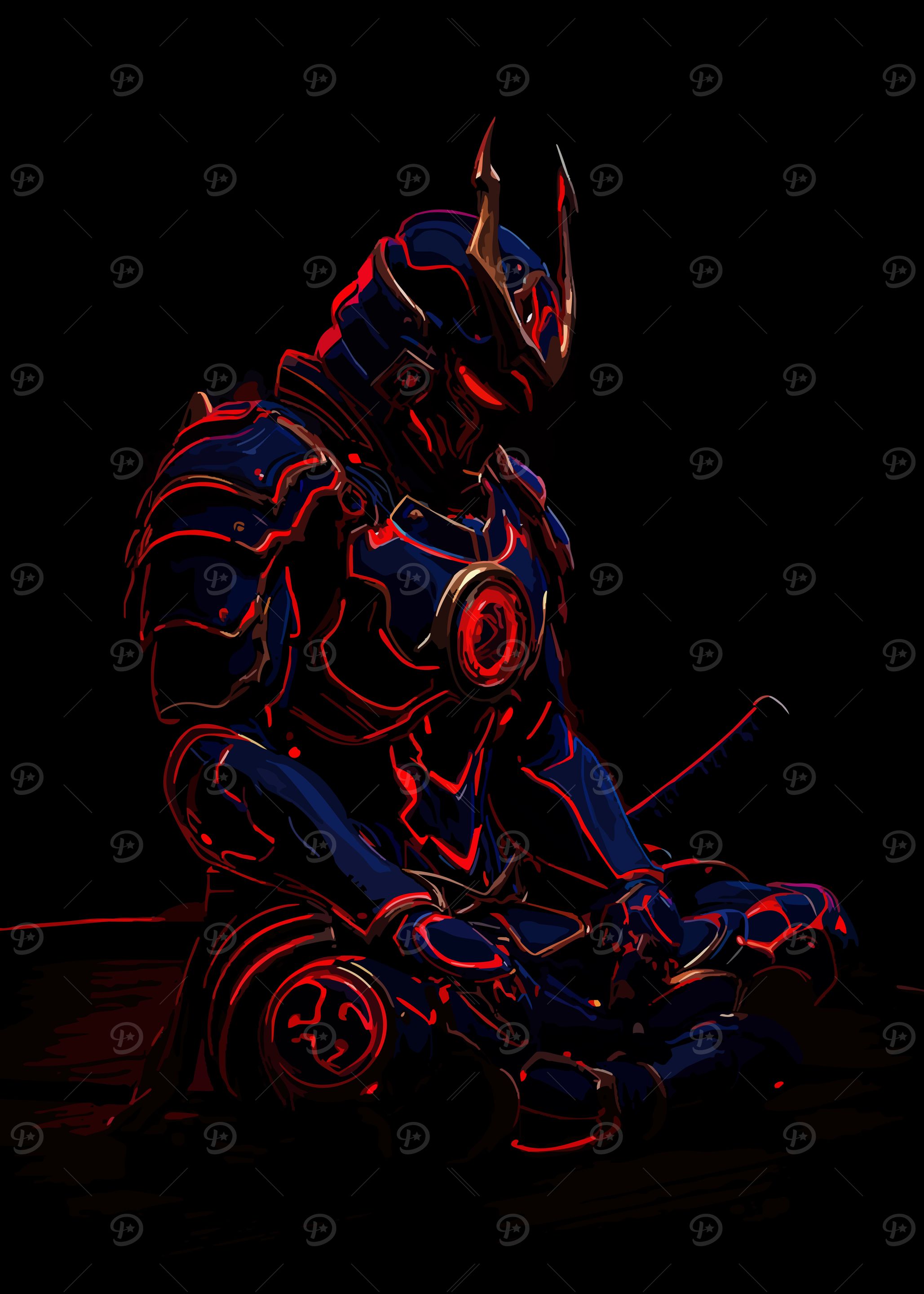 Cyberpunk Samurai in Meditation