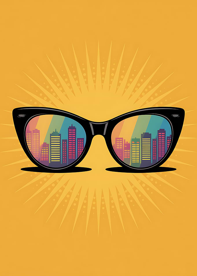 Cityscape Reflection in Sunglasses Pop Art