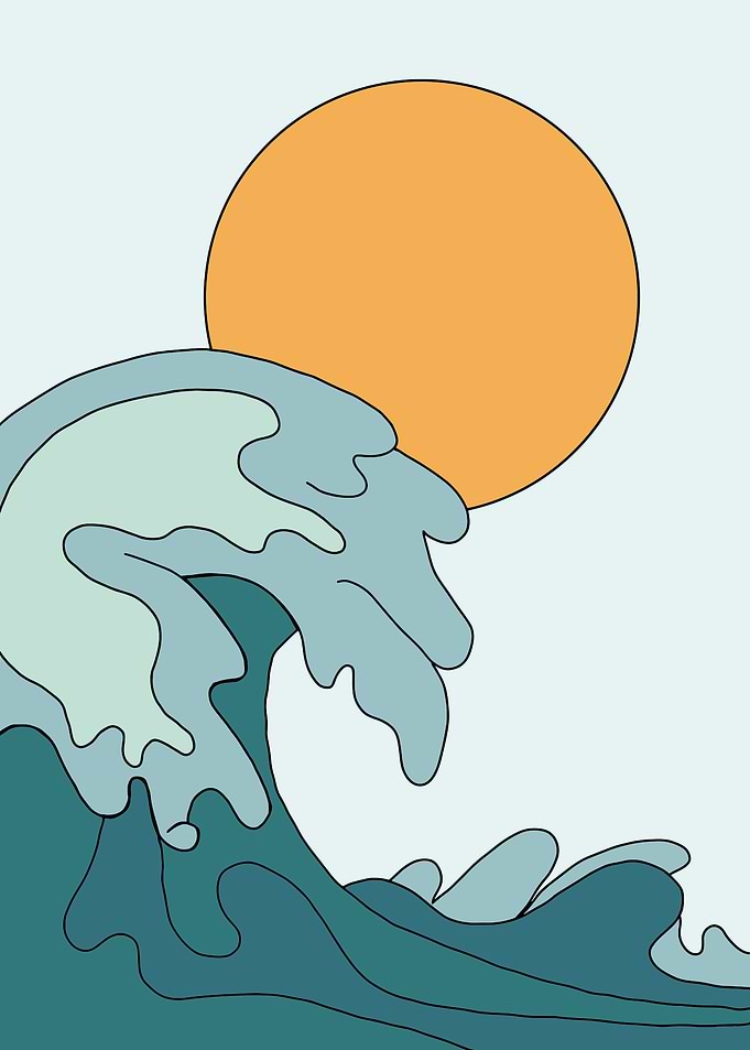 Stylized Wave and Sun Illustration