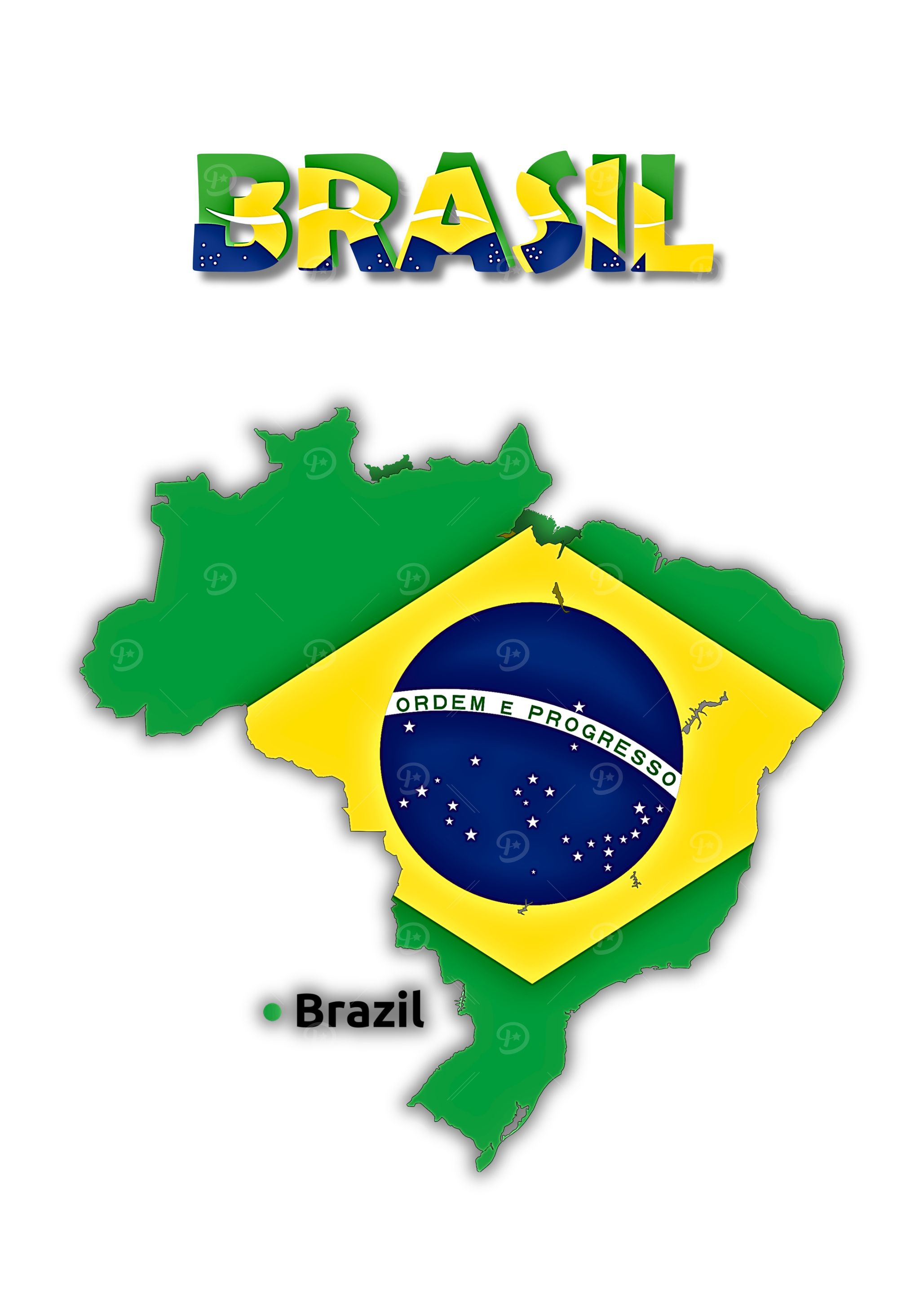 Brazil Map with Flag and Text