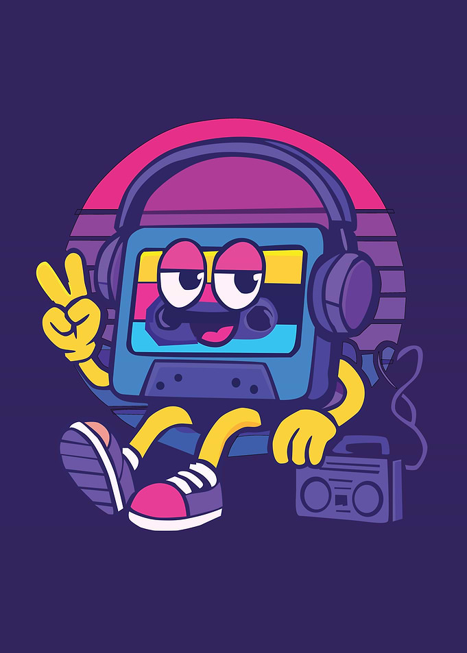 Cartoon Cassette Tape with Headphones