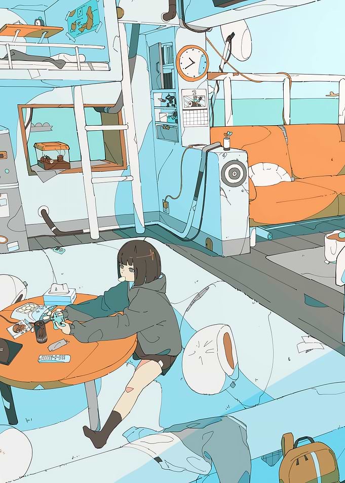 Anime Girl in Room Illustration