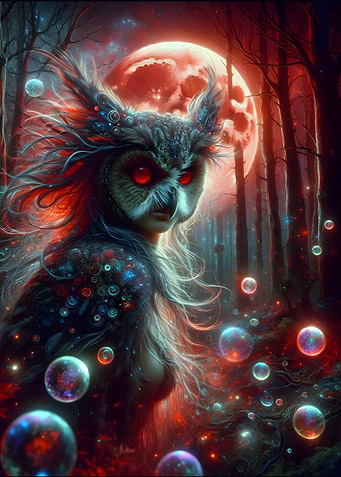 Mystical Owl Woman in Forest
