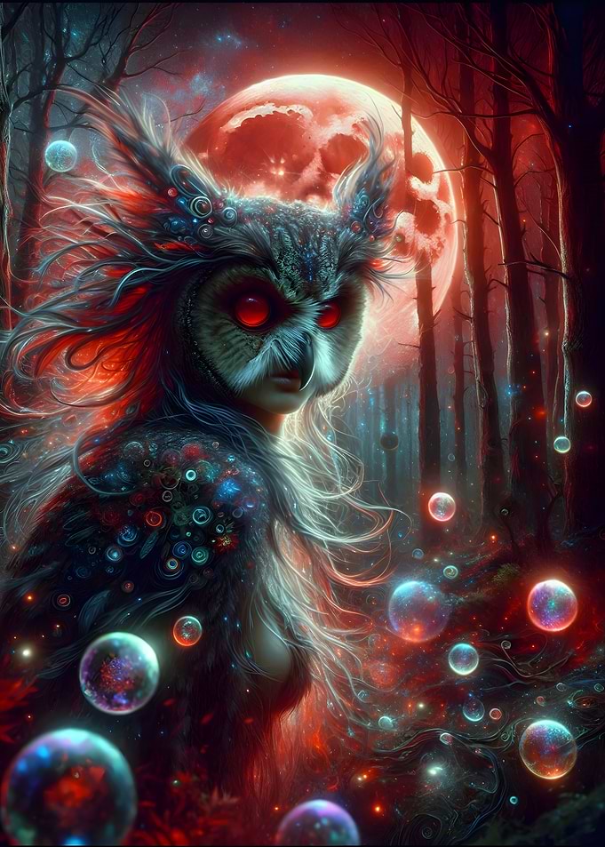 Mystical Owl Woman in Forest