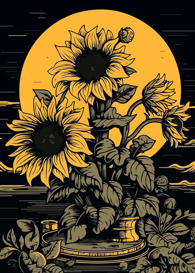 Sunflowers with Moon Digital Art