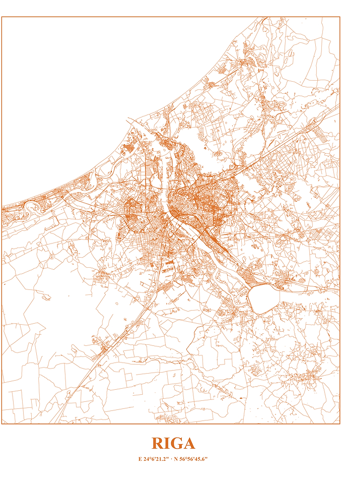 Riga City Map - Orange Lines