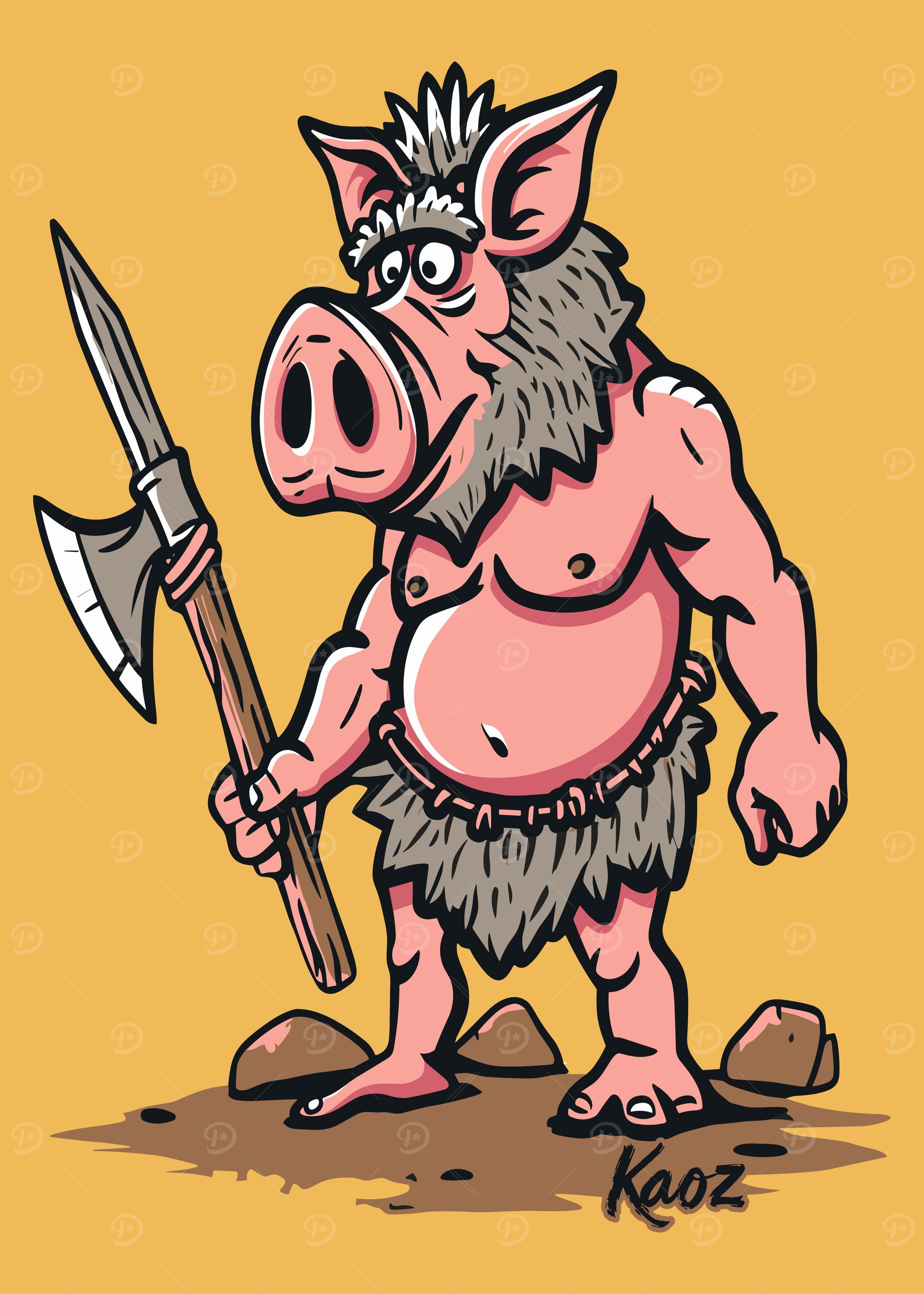 Cartoon Pig Warrior with Axe