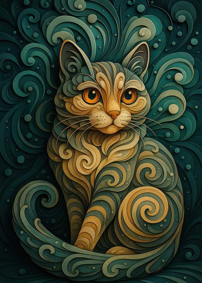 Stylized Cat Portrait with Swirls