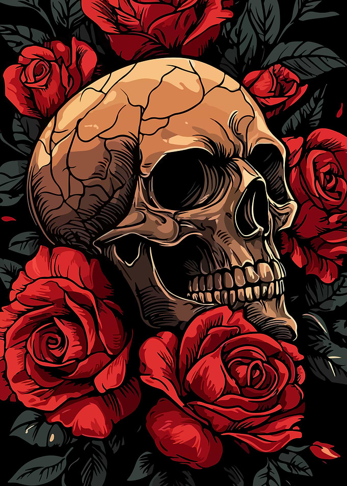 Skull and Roses Illustration